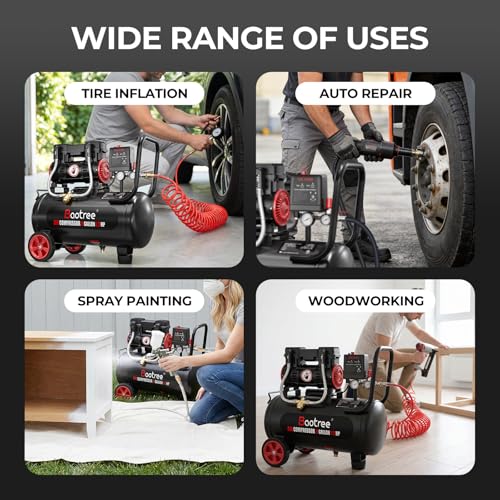 Image of 8 Gallon Ultra Quiet Air Compressor with Two Quick Couplers, 1.5HP MAX 115PSI Oil-Free Air Compressor Steel Tanks, 70dB Air Compressor with Wheels for Spray Painting, Auto Repair, Woodwork Nailing