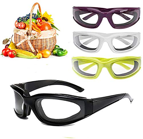 4 Pcs Onion Goggles Glasses, Anti-Fog No-Tears Kitchen Onion Glasses with Inside Sponge, Kitchen Gadget for Chopping Onion Tearless BBQ Grilling Dust-proof for Women Men Cleaning Kitchen