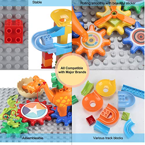 COUOMOXA Marble Run Building Block Set Gear Building Set Classic Big Building Blocks Dinosaur Garden Blocks Educational STEM Toy Bricks Set Kids Race Track Luxury Gift for Kids