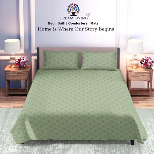 Image of Dream Living Embossed Double Bedsheet with 2 Pillow Covers | 120 GSM | 220x250 Cm | Green