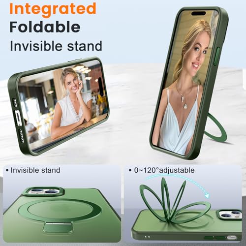 PuyaTeya Compatible with iPhone 15 Case with Magnetic Ring Stand, Military Drop Protection, Anti-Scratch/Anti-Fingerprint Translucent Matte Phone Case for iPhone 15 (Green) by PuyaTeya - Used condition - Image 2