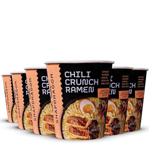 Image of Snapdragon Chili Crunch Ramen Cup Noodles - 6 Pack Instant Ramen Bowl with Authentic Wheat Noodles, Soup Sauce Base, Vege Pack and Chili Crunch Oil. Microwave or Hot Water, Easy Meal Prep (4.23oz x 6)