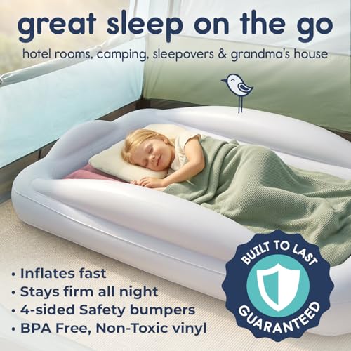 Image of Hiccapop Inflatable Toddler Travel Bed with Safety Bumpers [4-Sided], Portable Toddler Bed for Kids, Toddler Air Mattress, Kids Air Mattress - Pink