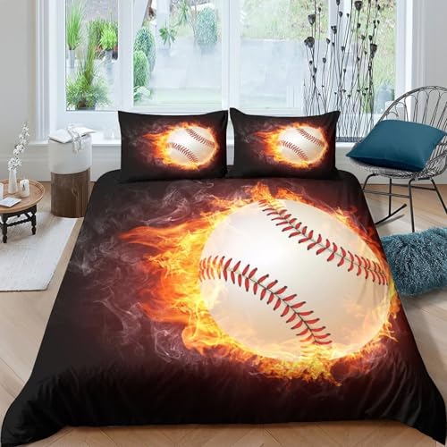Parure de lit baseball feu housse couette douceur confort 135x200