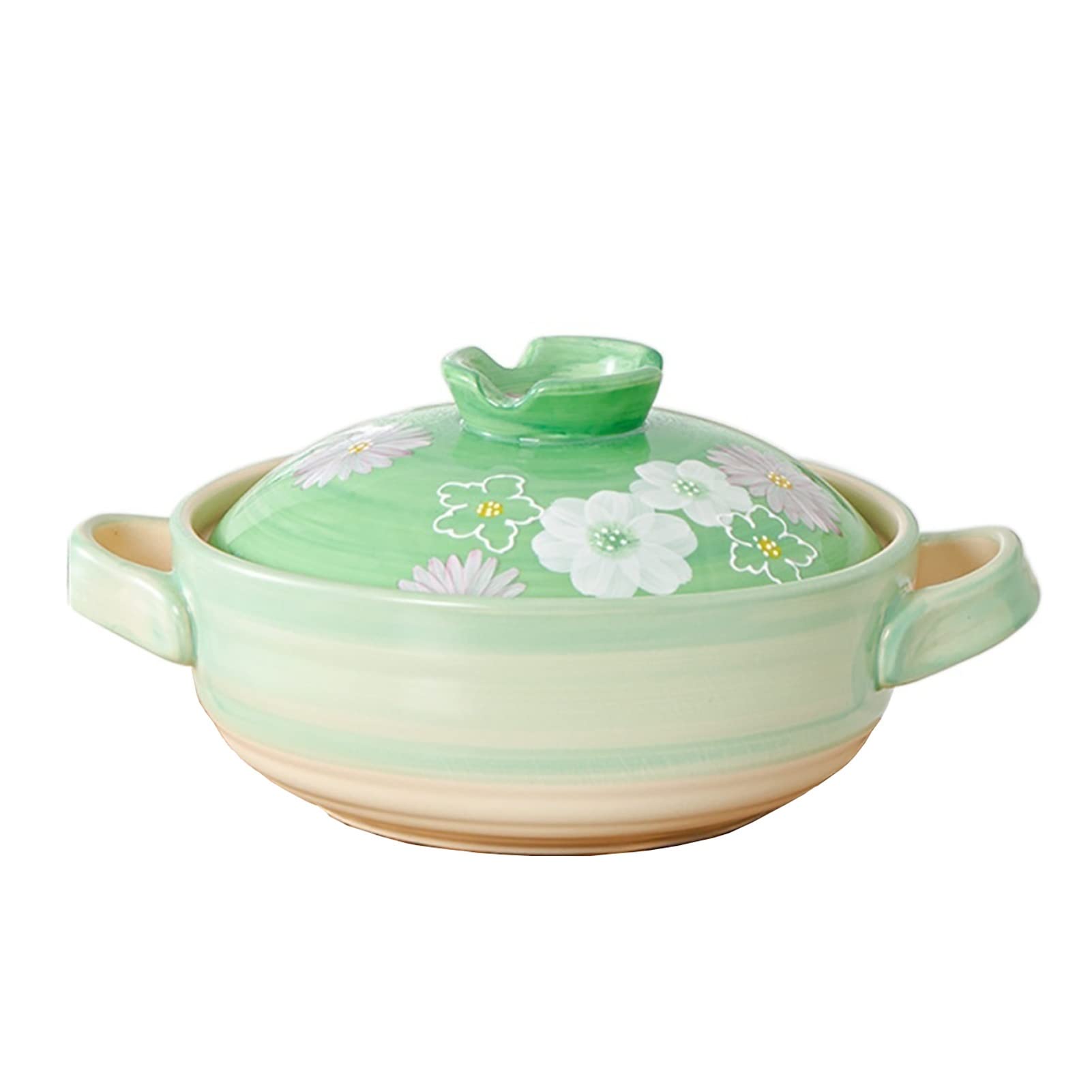 Szef Kuchni Gliniany Garnek Do Gotowania Ręcznie Malowany Ceramiczny Dutch Oven Z Pokrywką Uchwyty Garnek Gliniany Do Pieczenia Otwarta Płomień(Green)