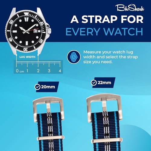 Image of BluShark - Original Collection Military-Style Waterproof Watch Strap, Fits All Timepiece Brands, Durable Nylon Wristwatch Accessories with Stainless Steel Buckle - 18mm, 20mm, 22mm & 24mm Watch Bands