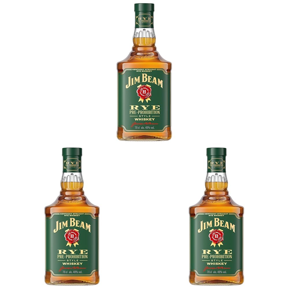 Jim Beam Rye Whiskey | Kentucky Straight Rye Whiskey | würziger Geschmack mit kräftigem Roggenaroma | 40% Vol. | 700ml (Packung mit 3)