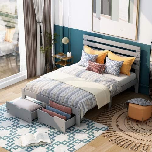 Miniatura 29 de Base de cama de tamaño individual con cajones de almacenamiento, marco de cama individual de plataforma de madera individual, cama individual