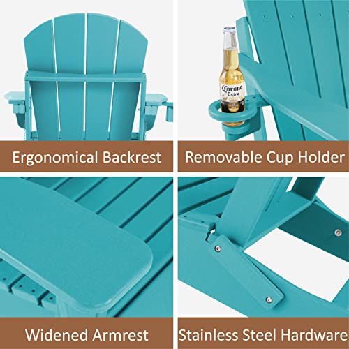 Abcpatio Folding Plastic Adirondack Chair - Outdoor Weather Resistant Adirondack Chairs With Cup Holder, Stackable Seating For Patio, Porch, Deck, Pool, Garden, Backyard (Seat Width 21.6", Turquoise) #TOP3