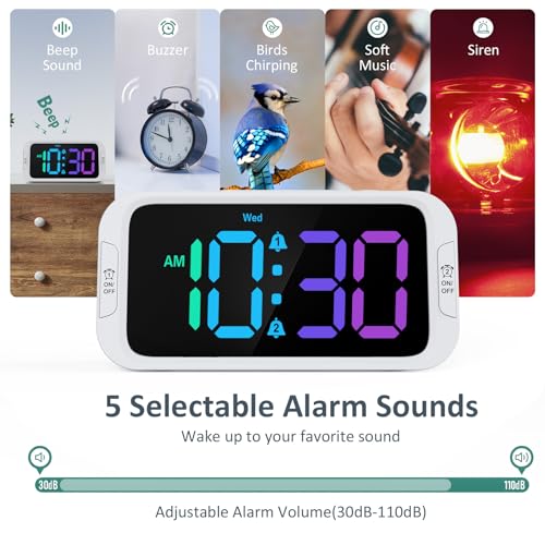 Image of Odokee Digital Dual Alarm Clock for Bedroom with 0-100% Dimmable Display | RGB Electric Alarm Clock for Kids with Weekday /Weekend Mode - Loud Alarm for Heavy Sleepers with 5 Sounds Adjustable Volume