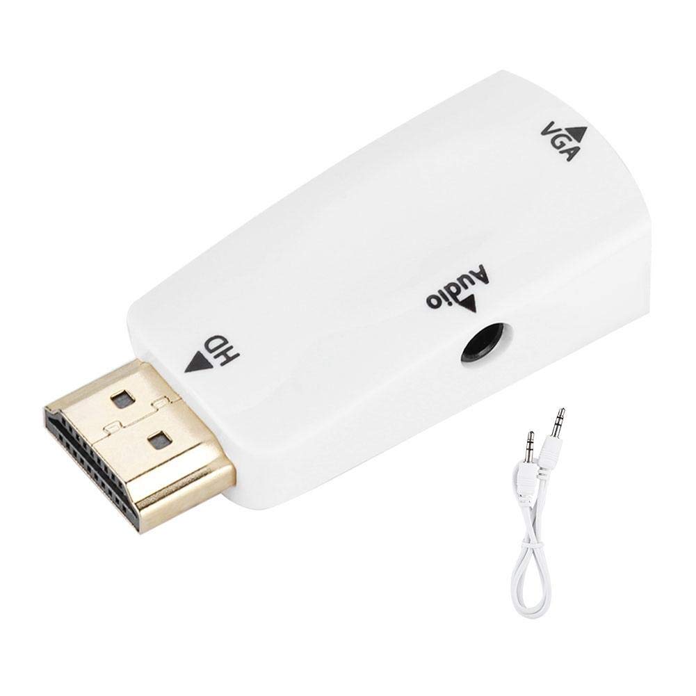 Sonew Adapter konwertera HD 1080P HDMI żeński na VGA z kablem wyjściowym audio 3,5 mm do PC/laptopa/DVD/pulpitu/płaskiego panelu/cyfrowego odtwarzacza STB/(biały)