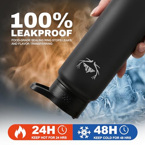 Image of NATURE PIONEOR 24 oz Insulated Water Bottle with Carrier Bag & 3 Lids