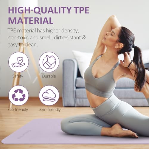 Gruper Yoga Mat Non Slip, 72"L x 24"W x 0.24"/0.32"TH, Anti-Tear Exercise Mat with Carrying Strap and Bag, Pro TPE Yoga Mats for Women, Workout Mats for Home, Pilates and Floor Exercises - Image 6