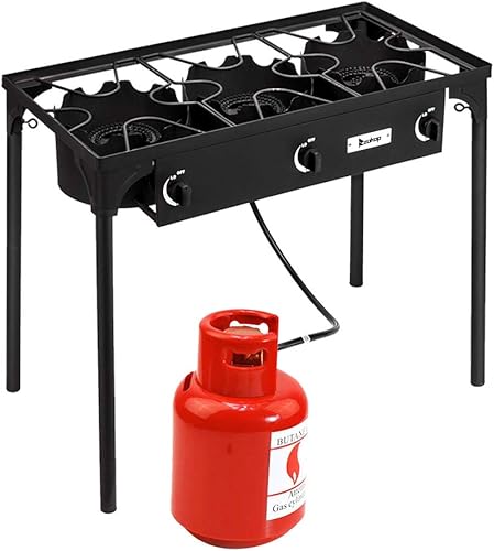 Miniatura 6 de Zokop - Estufa de campamento portátil, ajustable, 3 quemadores de gas con patas desmontables, hierro fundido, color negro