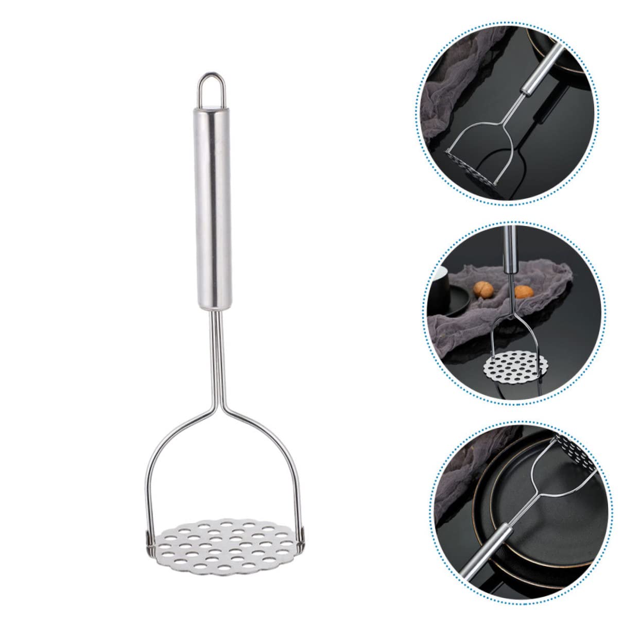 BRIGHTFUFU Manual Stainless Steel Potato Masher Kitchen Tool with Ergonomic Handle for Easy Mashing of Potatoes Fruits Vegetables for Making Mashed Potatoes Purees