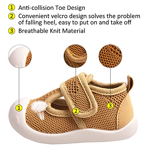 Baby First-Walking Shoes 1-3 Years Kid Shoes Trainers Toddler Infant Boys Girls Soft Sole Non Slip Cotton Mesh Breathable Lightweight Slip-on Sneakers Outdoor(Yellow03,4 Toddler) T15