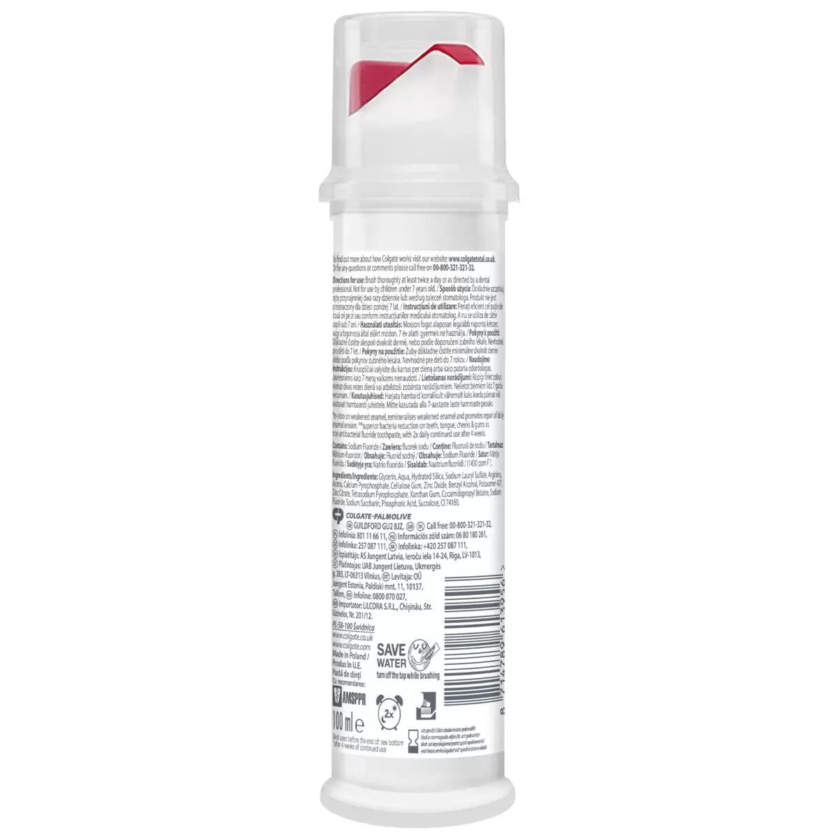 Colgate Pompa Sbiancante Dentifricio Avanzato Totale (100 ml) (Confezione da 6)