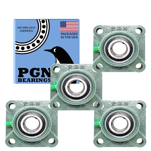 Image of PGN UCF205-16 Pillow Block Bearing - Pack of 4 Square Flange Mounted Pillow Block Bearings - Chrome Steel Bearings with 1 inch Bore - Self Alignment