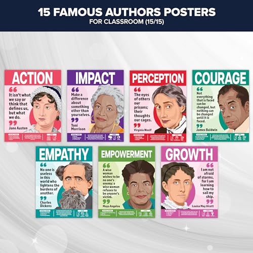 Decorably 15 pôsteres de autores famosos para sala de aula - pôsteres de literatura de 28 x 35 cm pa