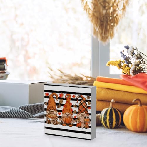 Rustic Fall Gnomes Pumpkin Sign Fall Decorations for Home Office Indoor Fall Desk Decor for Bathroom Bedroom Autumn Thansgiving Decor 5 x 5 Inches — view 3