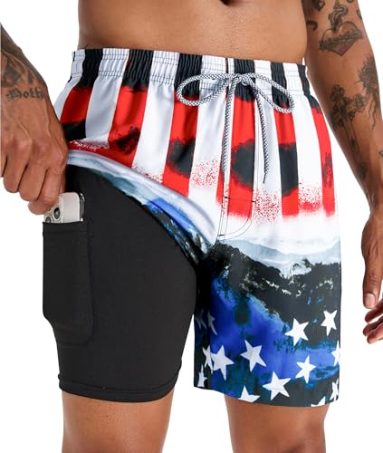 Image of APTRO Men's Swim Trunks with Compression Liner 5 Inch Bathing Suit Beach Swimsuits