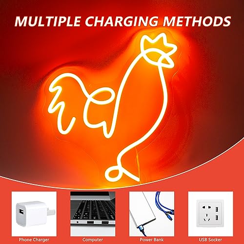 Image of Chicken Neon Sign For Wall Decor Bedroom Led Lights, Draw Art Decor Neon Signs Aesthetic Operated Light For Door Decorations, Drawing Room Accessories Neon Sign