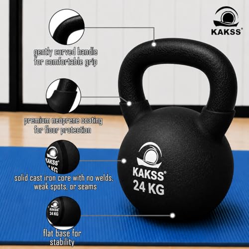 Image of Kakss Half Coating Neoprene Kettlebell (Size available: 2 KG To 40 KG) (Black, 24 KG) (PROUDLY MADE IN INDIA)