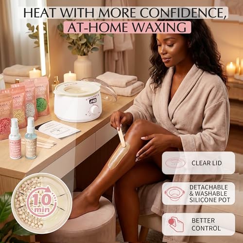 Image of GIRLEARLE White Digital Waxing Kit for Women and Men Sensitive Skin, Wax Warmer Hair Removal at Home with Wax Beads & Silicone Pot, Target Different Types of Brazilian Bikini, Facial, Leg, Full body