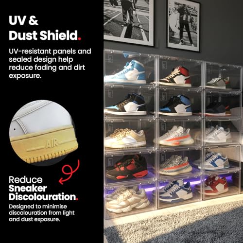 Image of SHOEGR Shoe Storage Box | Transparent Heavy Duty Sneaker Shoe Boxes Storage Organiser, Side Drop Magnetic Closure, Large Size Fits Up to UK 14, Pack of 1