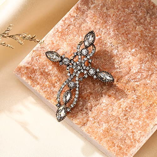 Image of Flyonce Cross Brooch for Women, Rhinestone Crystal Vintage Style Celtic Knot Riligious Christian Lapel Pin