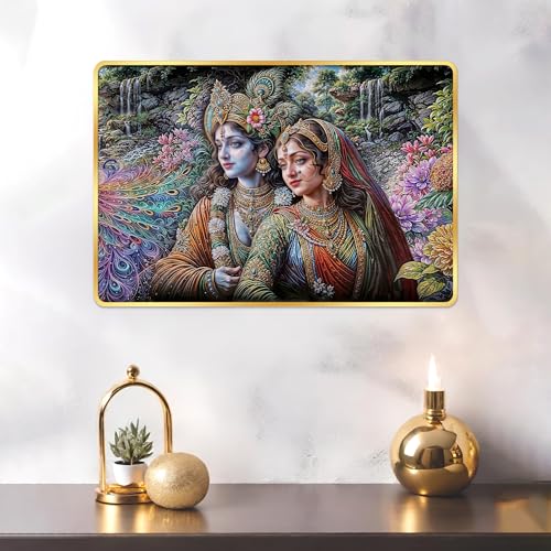 Image of Indianara Radha Krishna Painting With Golden Frame, 18 x 12 Inches (Style 4)