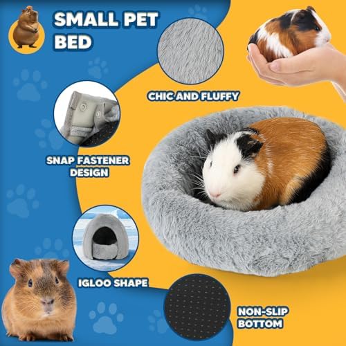 ONEJU Guinea Pig Hideout - Fluffy Separable Small Pet Bed with Snap Fastener, Cuddler-Style Guinea Pig Bed with Round Shape Surrounds, Igloo Shape, Grey - 3