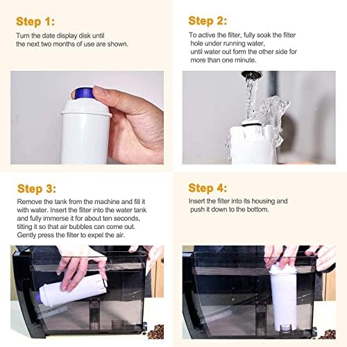 Water Filter for Coffee Machine Filter DLSC002 with Activated Carbon Softener, Filter Compatible with ECAM, Esam, ETAM, BCO, EC. (4 packs)