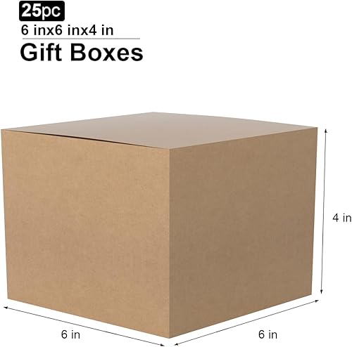 Miniatura 2 de GINLEBO Paquete de 25 cajas de regalo de 6 x 6 x 4 pulgadas, cajas de regalo de papel kraft con tapas, cajas de regalo para regalos, cajas de regalo