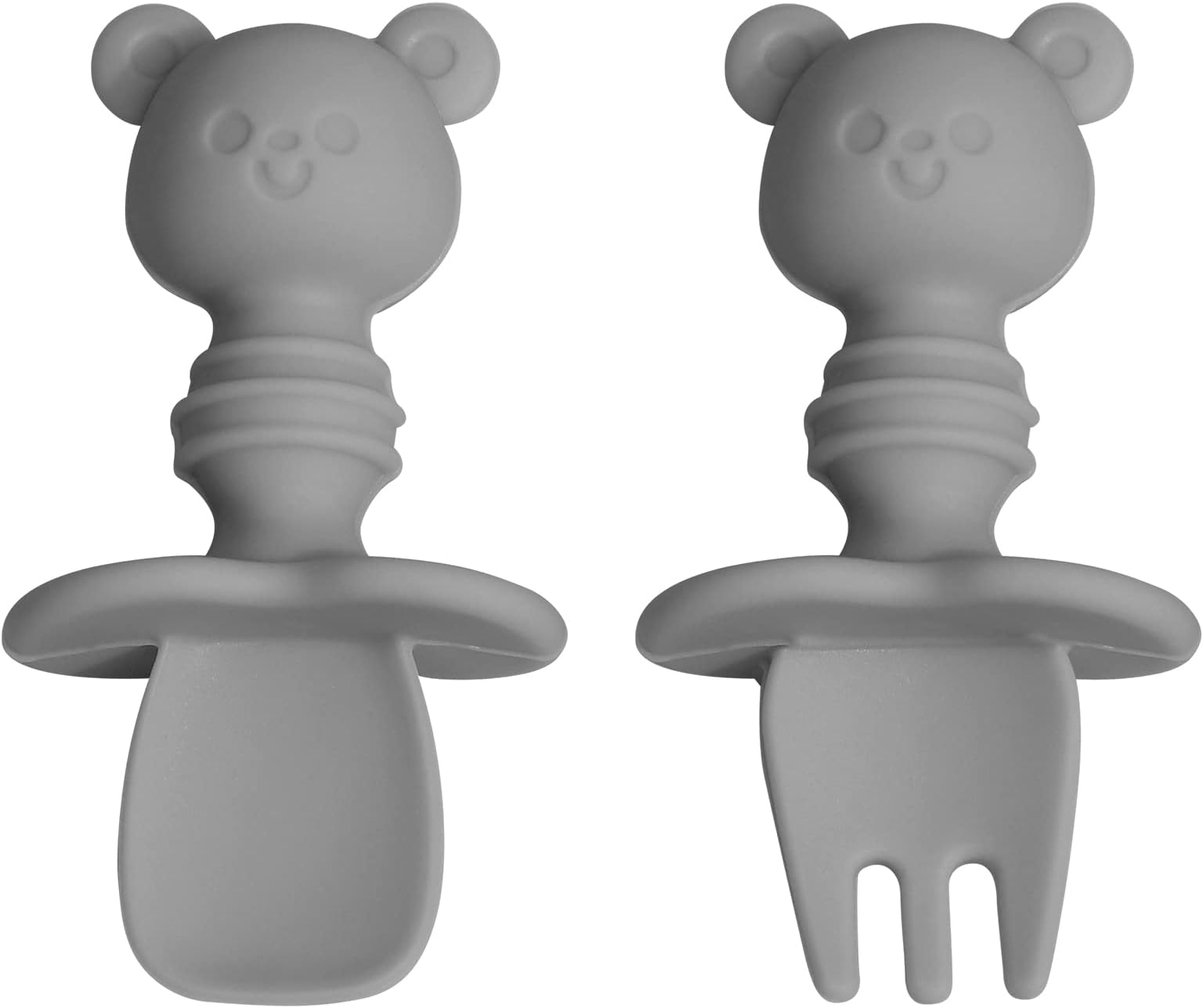 Silicone Baby Spoons Self Feeding Training Spoon Fork Set for Kids Toddler BPA Free Anti-Choke Baby Feeding Spoon First Stage Grey