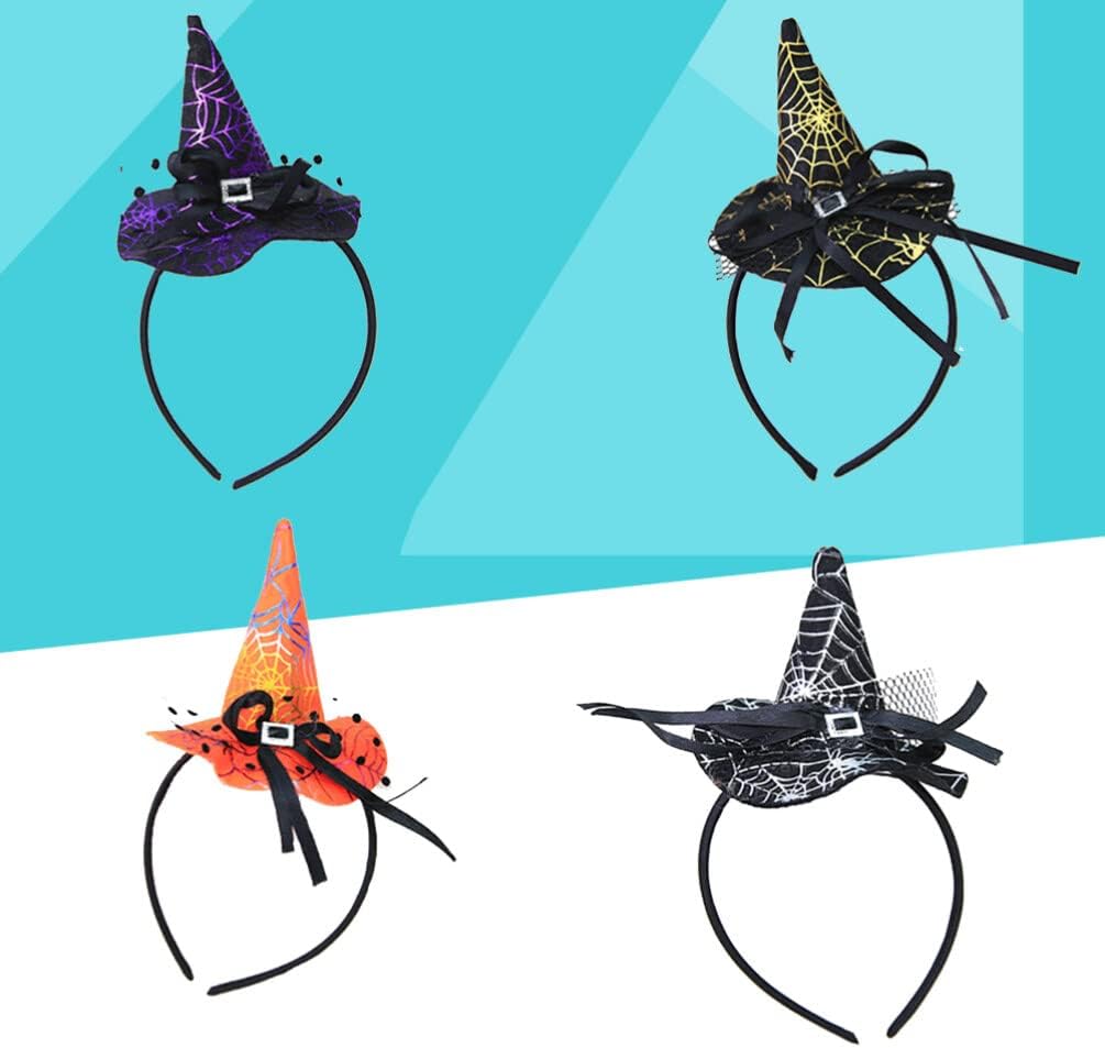 Uonlytech 4 Pcs Halloween Hat Mini Pointy Witch Headwear Hair Hoop Hairband Accessories Cosplay Party Props Decoration