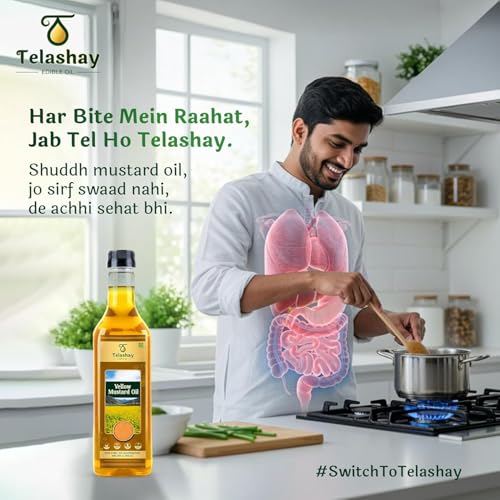 Image of Telashay Cold Pressed Yellow Mustard Oil | 100% Pure, Natural & Unfiltered | Cooking, Pickles & Health | Omega-3 Rich | (250ml)