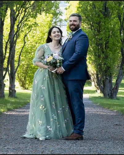 Fivsole Puff Sleeve Prom Dresses 2025 Long Flower Embroidery Tulle Floral Formal Evening Gowns3