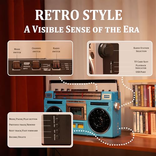 Retro Boombox with Bluetooth, 80s Style Cassette Player, AM /FM Radio ...
