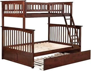 Pemberly Row Twin Over Full Solid Wood Bunk Bed with Trundle in Walnut