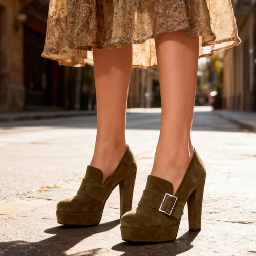 Image of SHODENSE Women Vintage Chunky Platform Loafers Pumps Tassel Round Closed Toe Slip On Suede Block High Heel Dress Loafer Shoes Buckle Strap Oxford Loafers Fringe Pump Dressy Chic Sexy Y2k 4-11 M US