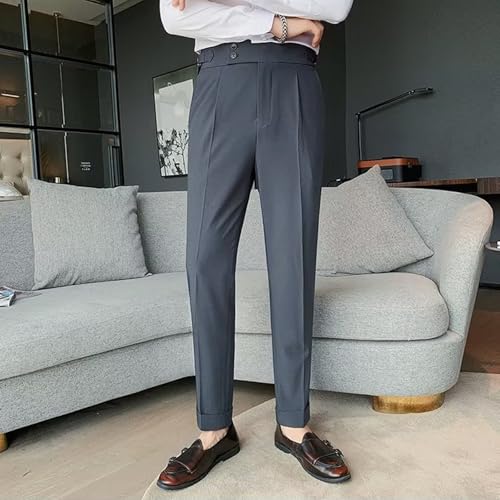Mixgent Pants for Men, Men's High Waisted Pleated Pants, Autumn Retro Business Solid Color Straight Casual Trousers4