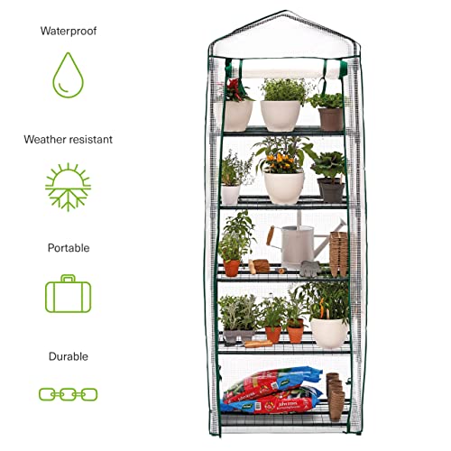 BRAMBLE 5-Lagen Mini Tuinkas, Kweekkas, Broeikas voor Binnen en Buiten met 5 Planken, Stalen Frame en Versterkt PVC… - Image 6