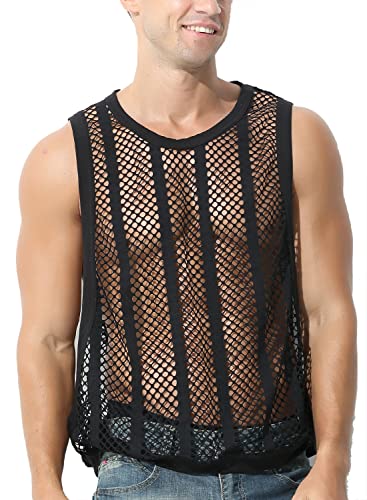 MIZOK Men's Fishnet Mesh Tank Tops Sexy See Through Workout Vest Sleeveless Sheer Muscle Shirts2