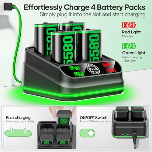 charger with 4x5580mwh rechargeable battery pack for x-box oneseries xsrechargeable batteries for x-box controllers with charging station