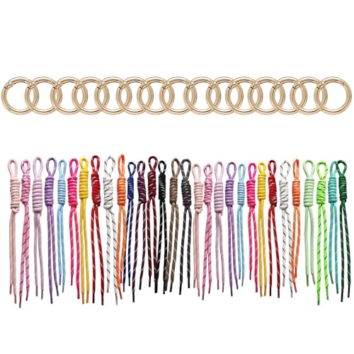 FANEVER 20 Pack Paracord Keychain Rope Bag Charms Colorful Braided Charms for Key Chain Purse Backpack Handbag Decoration (30 Pack-Multicolor)