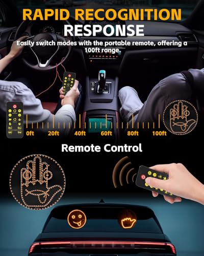 Image of 8-in-1 Hand Gesture Light for Car, [4 Gestures & 4 Emojis] Glogesture Light with Heat-Resistant 3M Velcro, [Remote Control] Road Rage Hand Led Sign for Car Window, Funny Truck Accessories