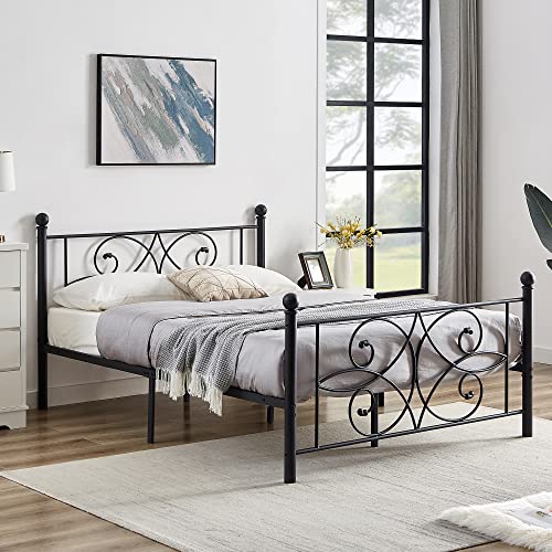 Vecelo Queen Bed Frame With Headboard And Footboard, Metal Mattress Foundation, Heavy Duty Platform, No Box Spring Needed, Matte Black #TOP2