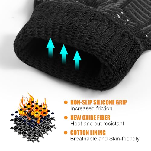 Image of BBQ Gloves, Oven Gloves, 1472F Extreme Heat Resistant Barbecue Gloves, Silicone Non-Slip Oven Mitts, Kitchen for Cooking, Grilling, and Baking