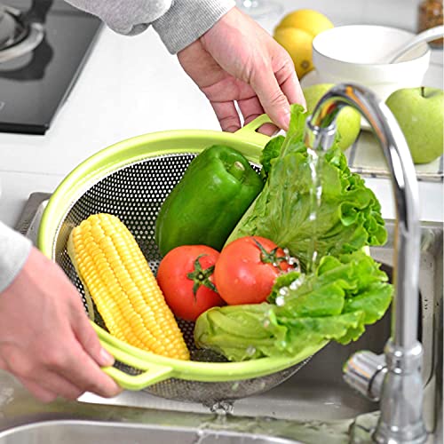 Image of Stainless Steel Colander, 28 CM Micro-Perforated & Footed Metal Colander with Handle for Kitchen Food /Vegetable /Fruit /Rice /Pasta /Noodles - Dishwasher Safe (Random Color)